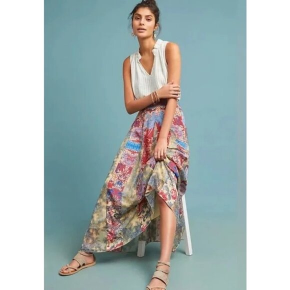 ANTHROPOLOGIE HEMANT & NANDITA Louvre Skirt Multicolor Boho Floral Print Medium